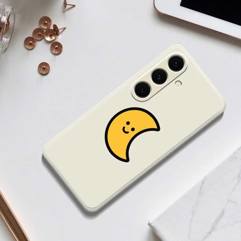 For Samsung Galaxy S25+ Case Yellow Moon Pattern Printing Straight Edge TPU Phone Back Cover - Beige