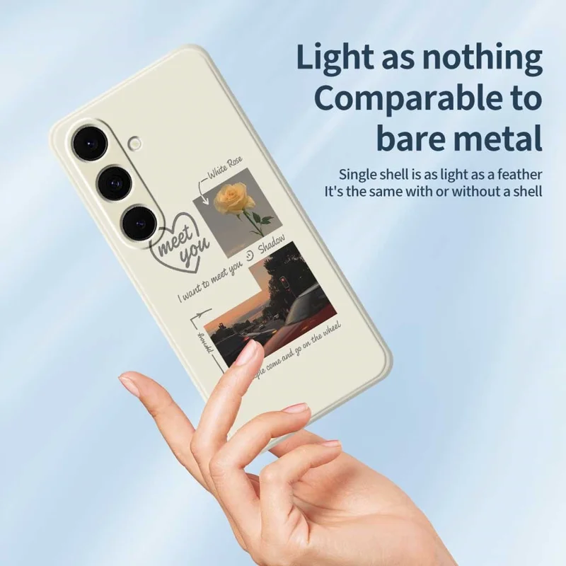 For Samsung Galaxy S25+ Case Meet You Photo Pattern Printing Straight Edge TPU Phone Back Cover - Beige