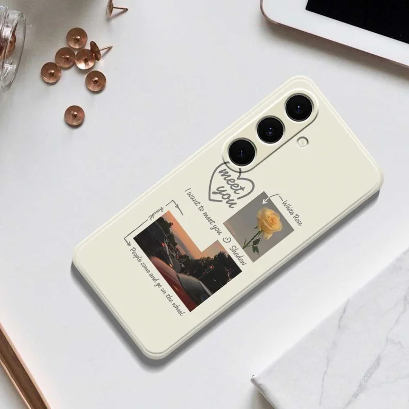 For Samsung Galaxy S25+ Case Meet You Photo Pattern Printing Straight Edge TPU Phone Back Cover - Beige
