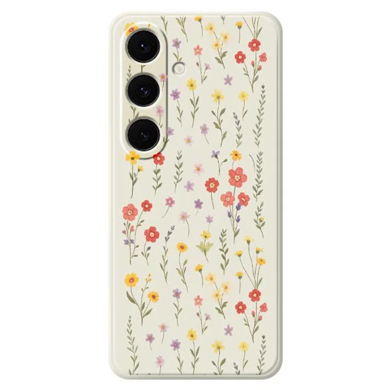For Samsung Galaxy S25+ Case Flowers and Grass Pattern Printing Straight Edge TPU Phone Back Cover - Beige