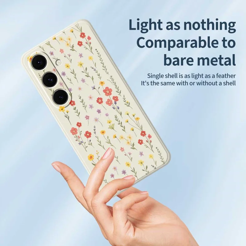 For Samsung Galaxy S25+ Case Flowers and Grass Pattern Printing Straight Edge TPU Phone Back Cover - Beige