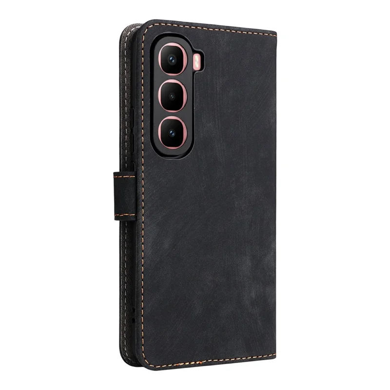 غطاء لهاتف Infinix Hot 60 Pro+ 4G X6886، محفظة من جلد PU مقاوم لبطاقات RFID مع حامل وحزام - أسود