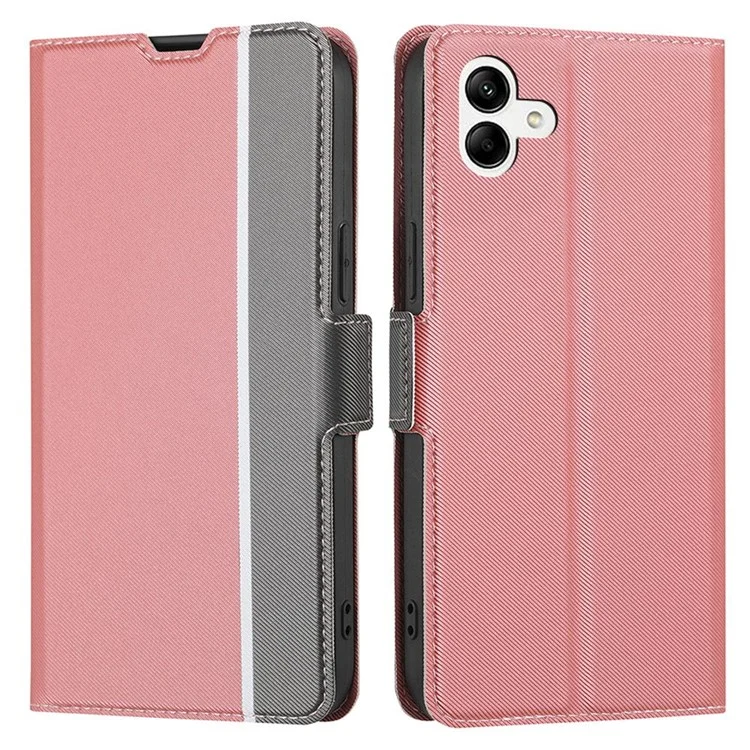 Pour Samsung Galaxy A04 4G (164,4 x 76,3 x 9,1 mm) Twill Texture PU Leather Folio Flip Phone Case Dual Magnet Clasp Card Slots Stand Scratch-resistant Phone Cover - Rose