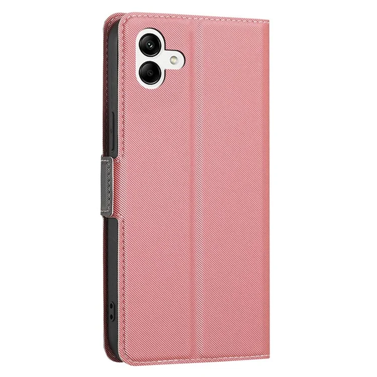 Pour Samsung Galaxy A04 4G (164,4 x 76,3 x 9,1 mm) Twill Texture PU Leather Folio Flip Phone Case Dual Magnet Clasp Card Slots Stand Scratch-resistant Phone Cover - Rose