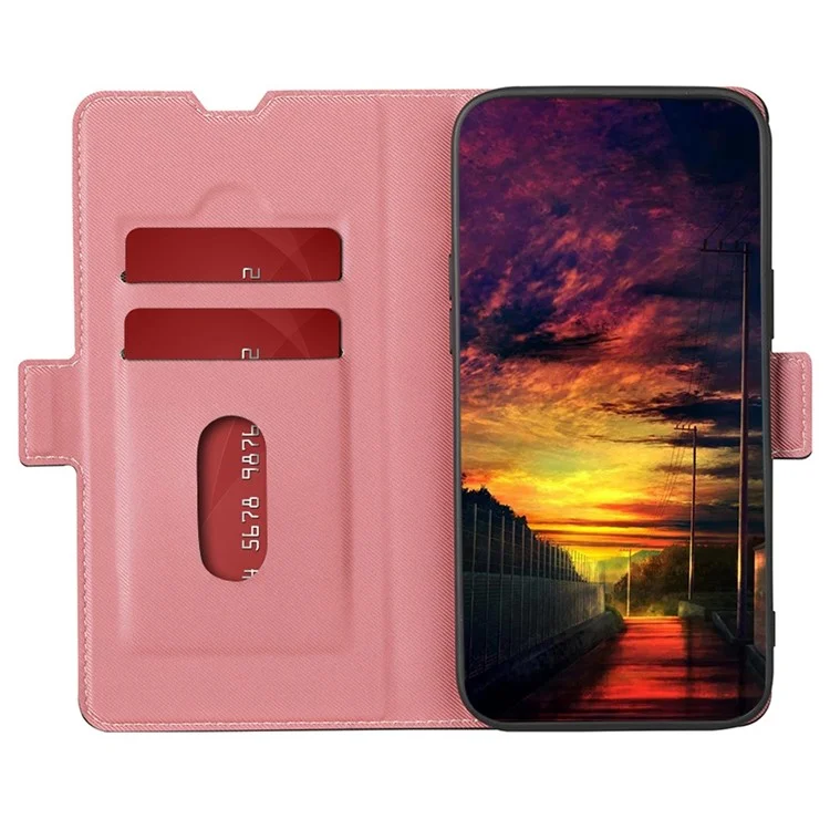 Pour Samsung Galaxy A04 4G (164,4 x 76,3 x 9,1 mm) Twill Texture PU Leather Folio Flip Phone Case Dual Magnet Clasp Card Slots Stand Scratch-resistant Phone Cover - Rose
