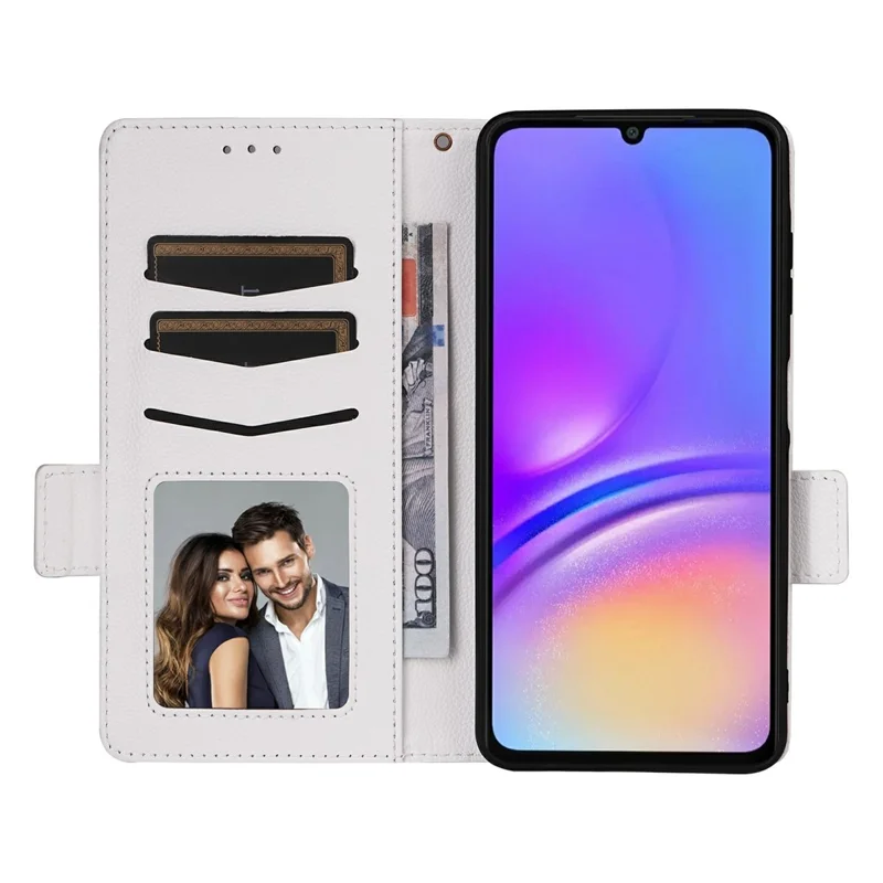 For Samsung Galaxy A07 4G Case with Wrist Strap Litchi Texture PU Leather Wallet Phone Cover - White