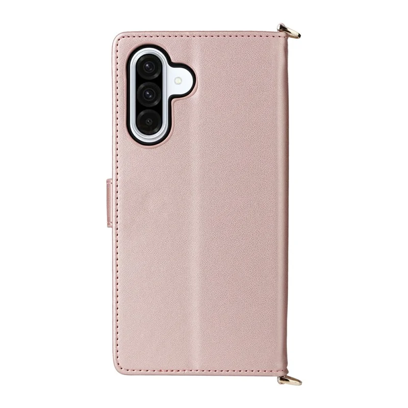 Voor Samsung Galaxy A17 5G / A17 4G hoesje met schouder-/polsriem lederen telefoonhoes standaard portemonnee - Roze