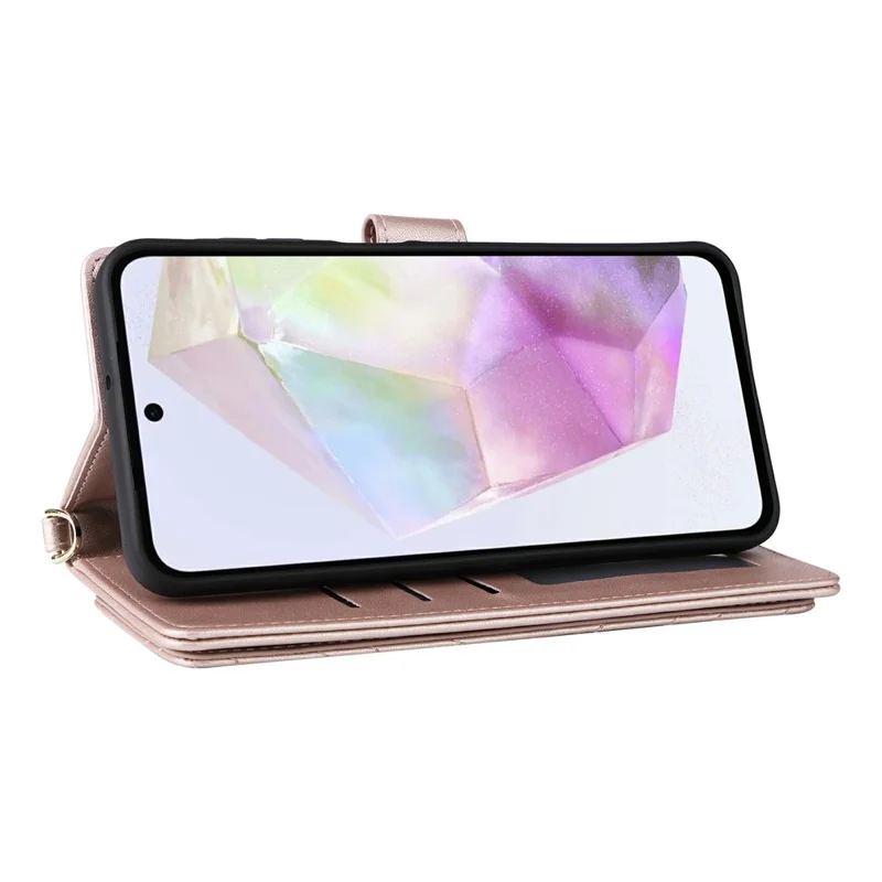 Voor Samsung Galaxy A17 5G / A17 4G hoesje met schouder-/polsriem lederen telefoonhoes standaard portemonnee - Roze