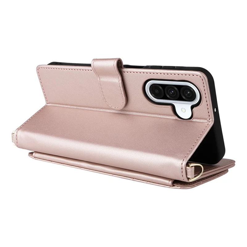 Voor Samsung Galaxy A17 5G / A17 4G hoesje met schouder-/polsriem lederen telefoonhoes standaard portemonnee - Roze