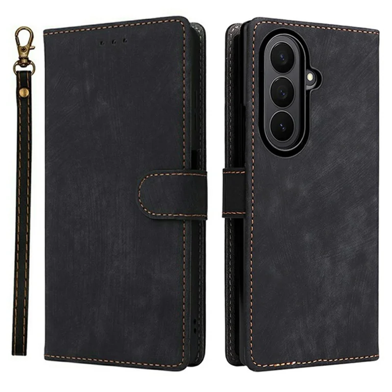 For Samsung Galaxy Z Fold7 5G Case Wallet RFID Blocking PU Leather Phone Cover Stand with Strap - Black