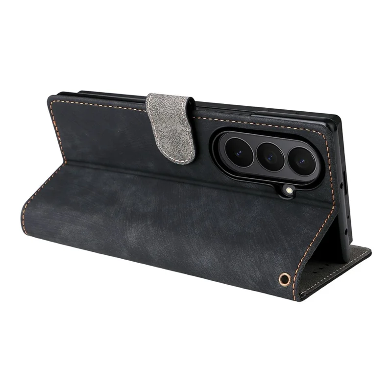 For Samsung Galaxy Z Fold7 5G Case Wallet RFID Blocking PU Leather Phone Cover Stand with Strap - Black