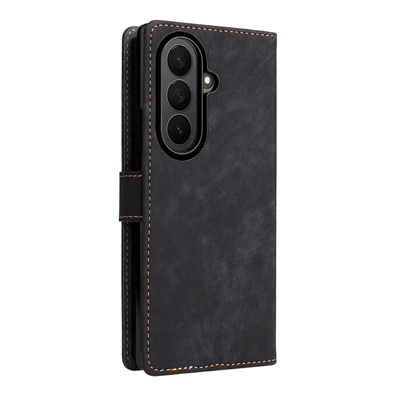 For Samsung Galaxy Z Fold7 5G Case Wallet RFID Blocking PU Leather Phone Cover Stand with Strap - Black