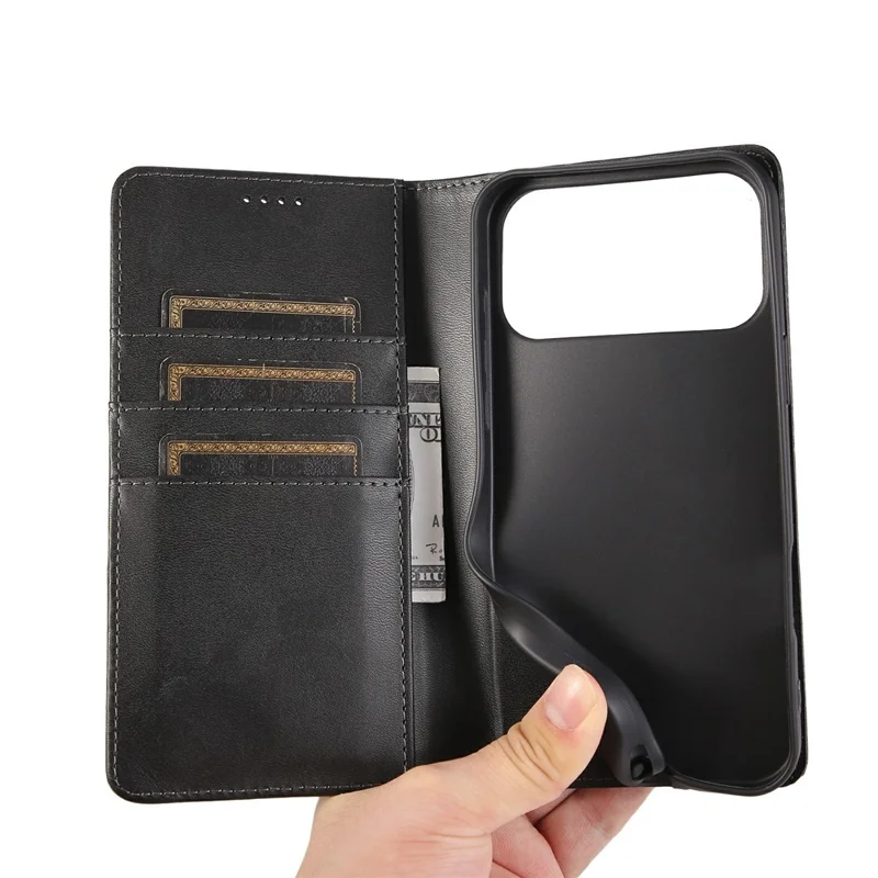 For iPhone 17 Pro Case RFID Blocking PU Leather Phone Wallet Cover - Black