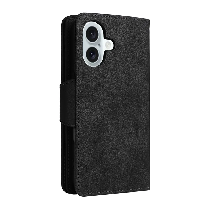 For iPhone 17 Case Zipper Wallet Rivet Decor Leather Phone Cover with Wrist Strap - Black