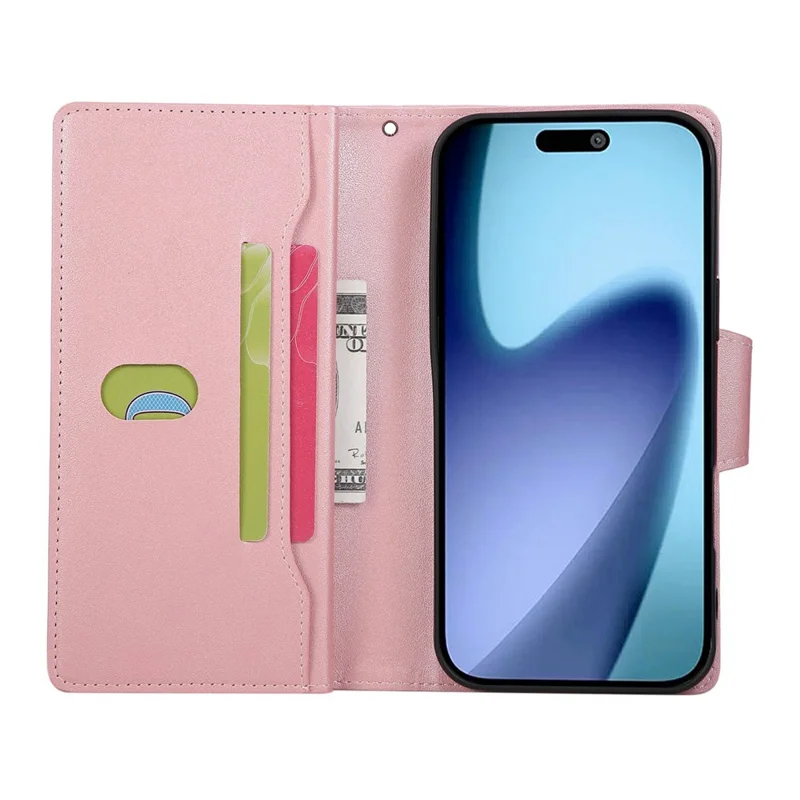 For iPhone 18 Pro Max / 17 Pro Max Case Zipper Wallet Rivet Decor Leather Phone Cover with Wrist Strap - Rose Gold