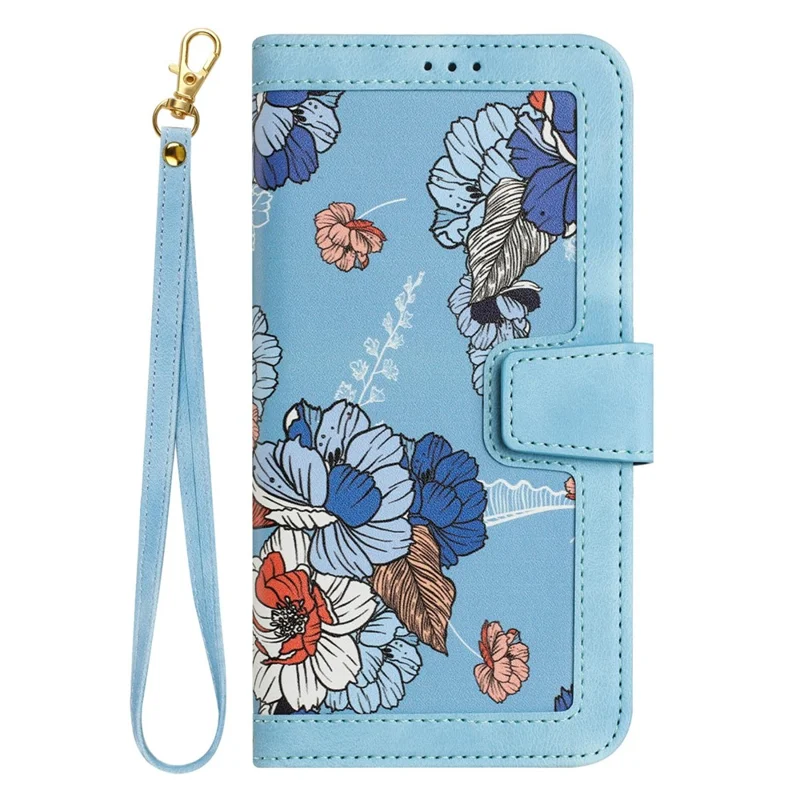 Funda para Xiaomi Redmi 15C 4G (171mm) de Cuero PU con Diseño Floral y Ranuras para Tarjetas - Azul Bebé