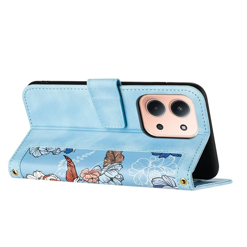 Funda para Xiaomi Redmi 15C 4G (171mm) de Cuero PU con Diseño Floral y Ranuras para Tarjetas - Azul Bebé