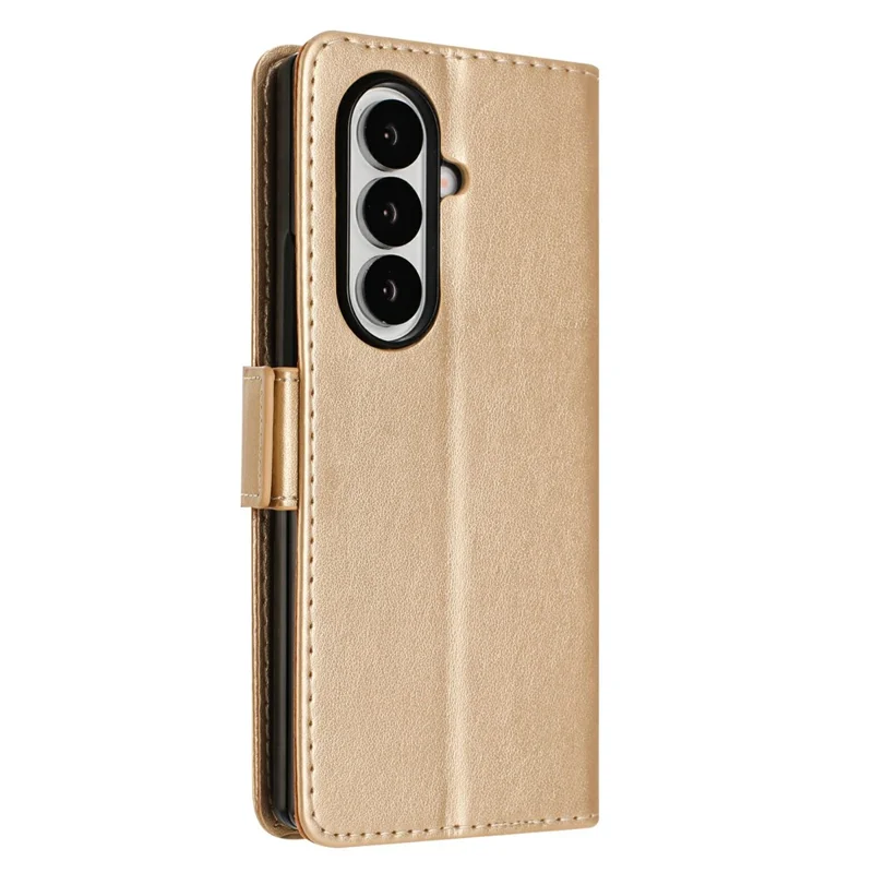 Per Samsung Galaxy Z Fold7 5G Cover a Portafoglio in Pelle con Stampa di Farfalla e Fiori, con Cinturino - Oro