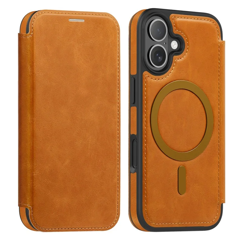 Funda para iPhone 17 compatible con MagSafe Titular de tarjeta con bloqueo RFID Cubierta de teléfono de cuero - Marrón