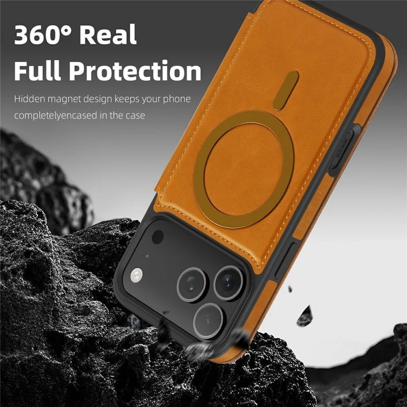 Capa para iPhone 17 Pro Compatível com MagSafe Carteira Bloqueadora RFID Capa de Telefone de Couro - Marrom