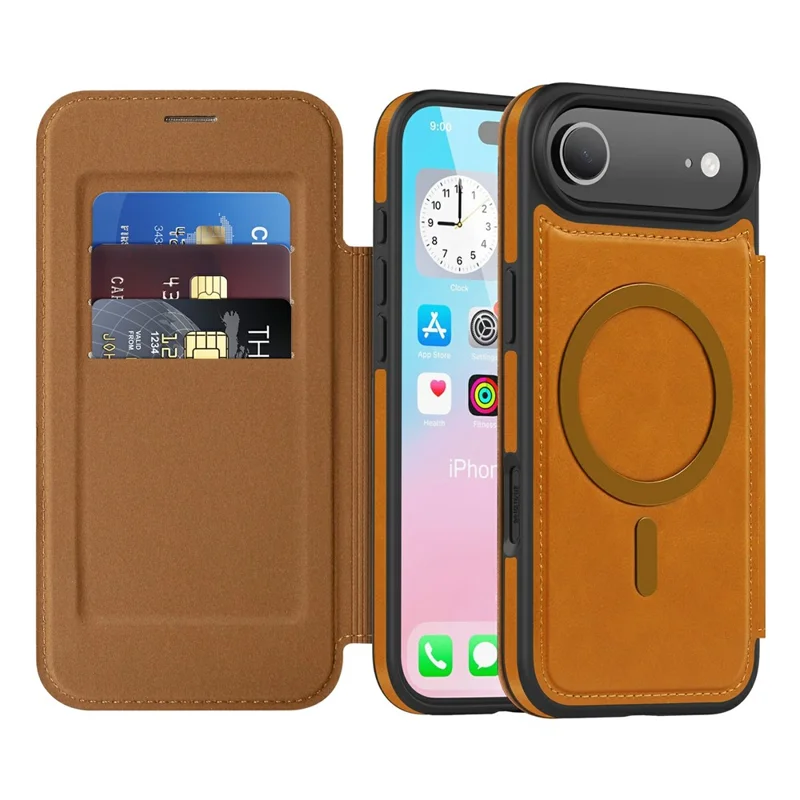 Für iPhone 17 Air Hülle kompatibel mit MagSafe RFID-blockierender Kartenhalter Lederhülle - Braun