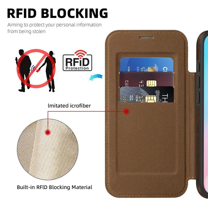 Für iPhone 17 Air Hülle kompatibel mit MagSafe RFID-blockierender Kartenhalter Lederhülle - Braun