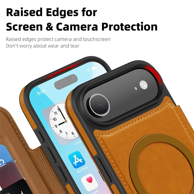 Für iPhone 17 Air Hülle kompatibel mit MagSafe RFID-blockierender Kartenhalter Lederhülle - Braun