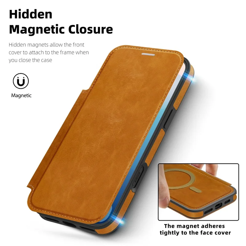 For iPhone 17 Pro Max Case Compatible with MagSafe RFID Blocking Card Holder Leather Phone Cover - Brown