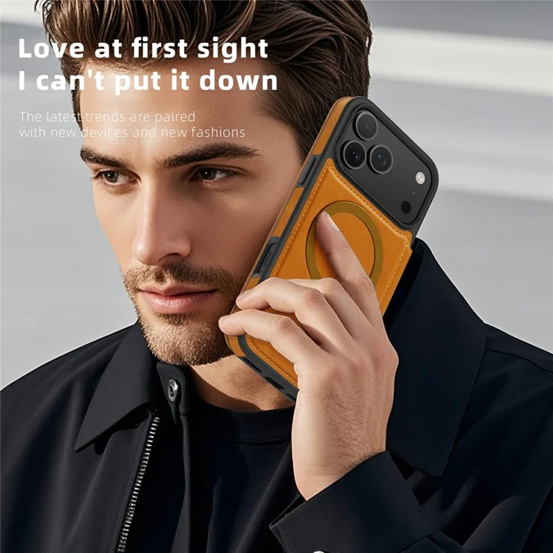 For iPhone 17 Pro Max Case Compatible with MagSafe RFID Blocking Card Holder Leather Phone Cover - Brown