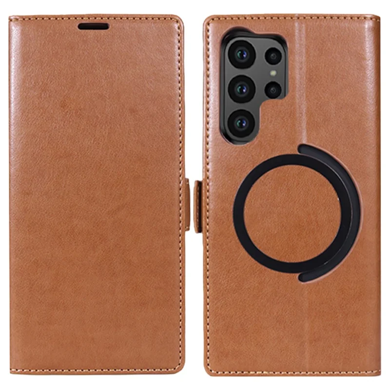 Til Samsung Galaxy S25 Ultra Case Kompatibel med MagSafe Wallet Stand Læder Flip Telefonbeskyttelse - Mørk Brun