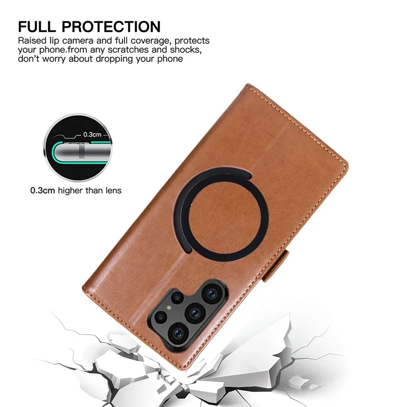 Til Samsung Galaxy S25 Ultra Case Kompatibel med MagSafe Wallet Stand Læder Flip Telefonbeskyttelse - Mørk Brun