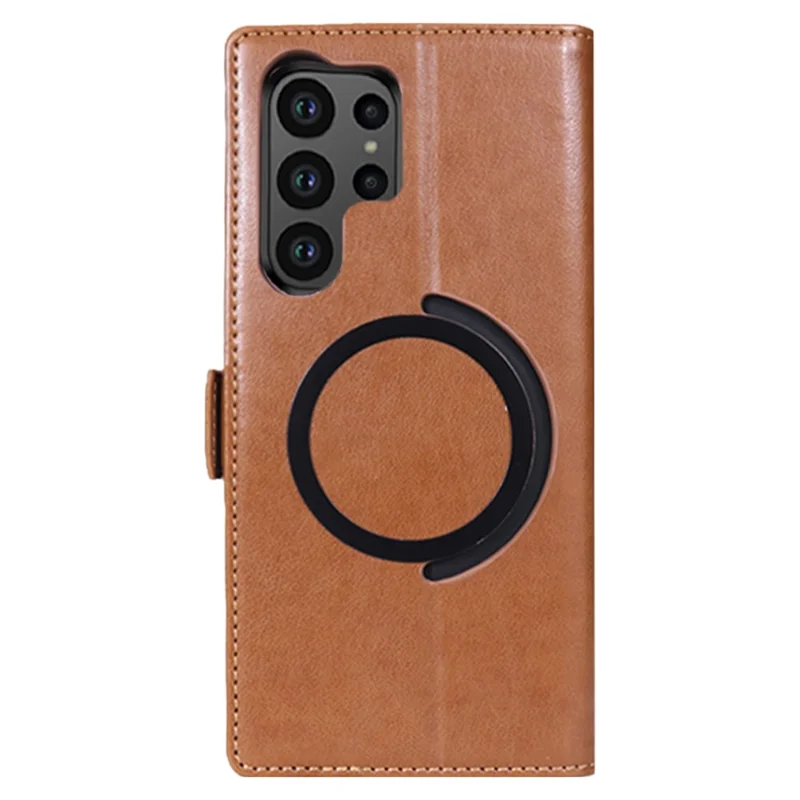 Til Samsung Galaxy S25 Ultra Case Kompatibel med MagSafe Wallet Stand Læder Flip Telefonbeskyttelse - Mørk Brun