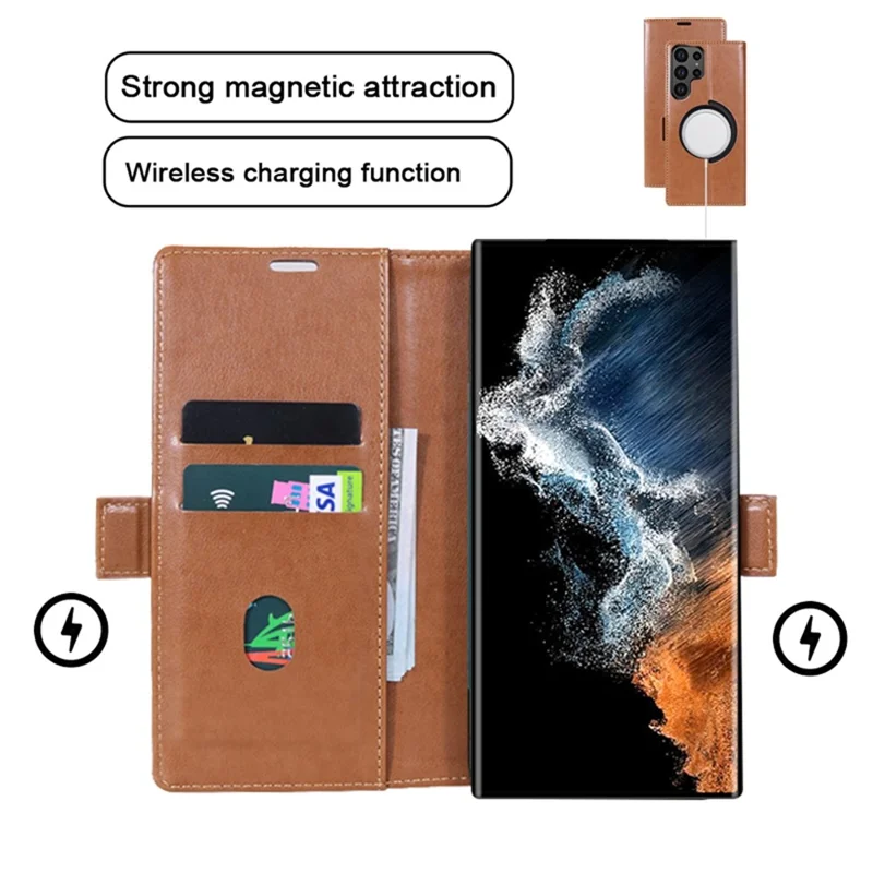 Funda para Samsung Galaxy S24 Ultra Compatible con Cartera MagSafe Soporte Cuero Tapa Plegable - Marrón Oscuro