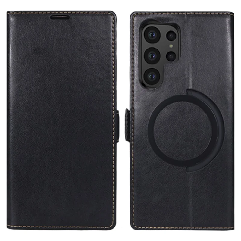 For Samsung Galaxy S23 Ultra Magnetic Case Wallet Stand Leather Flip Phone Cover - Black