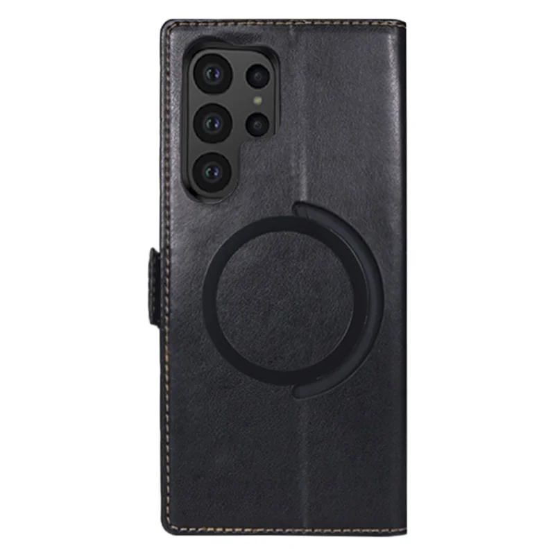 For Samsung Galaxy S23 Ultra Magnetic Case Wallet Stand Leather Flip Phone Cover - Black