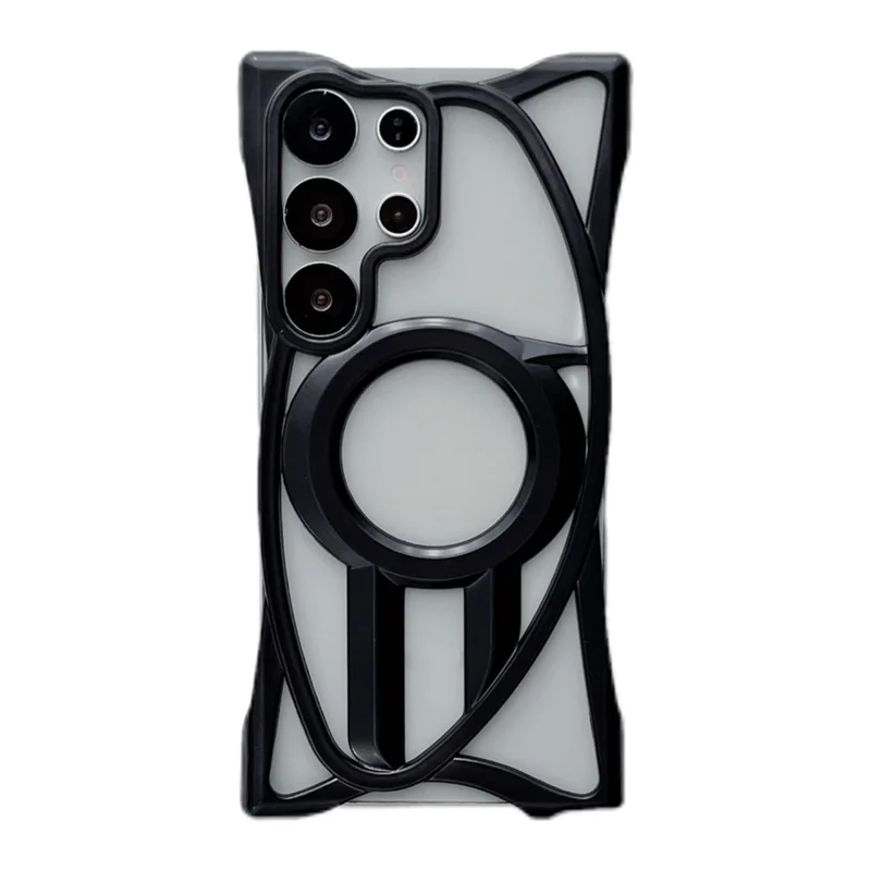 For Samsung Galaxy S25 Ultra Matte Magnetic Case Frameless Electroplated Hollow Design TPU Phone Cover - Black