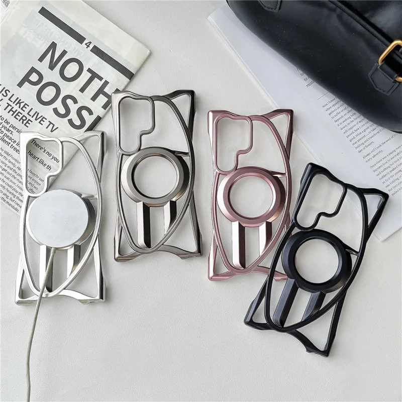 For Samsung Galaxy S25 Ultra Matte Magnetic Case Frameless Electroplated Hollow Design TPU Phone Cover - Black