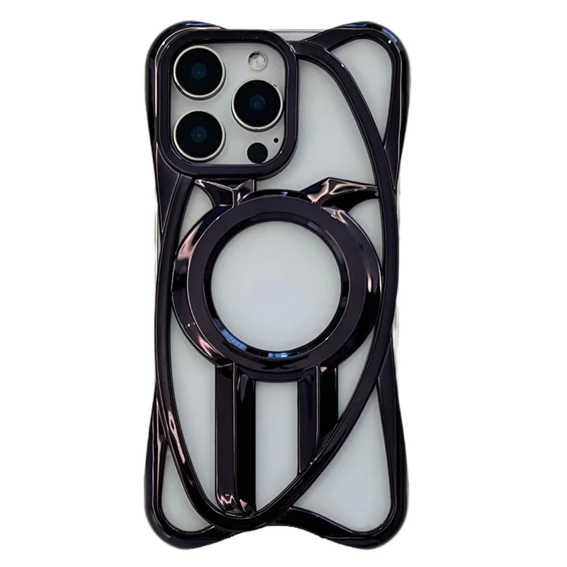 For iPhone 16 Pro Case Compatible with MagSafe Frameless Electroplated Hollow Design TPU Phone Cover - Black