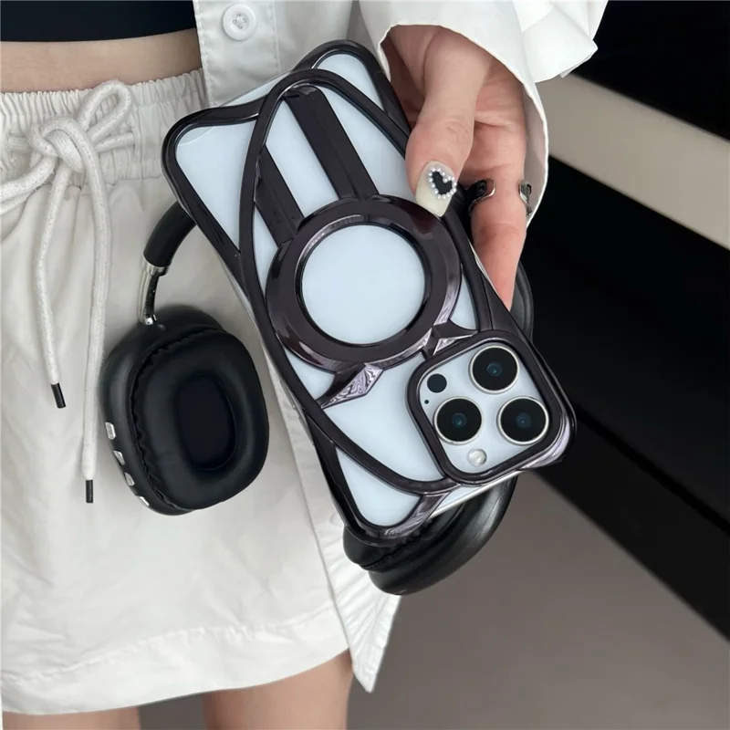 For iPhone 16 Pro Case Compatible with MagSafe Frameless Electroplated Hollow Design TPU Phone Cover - Black