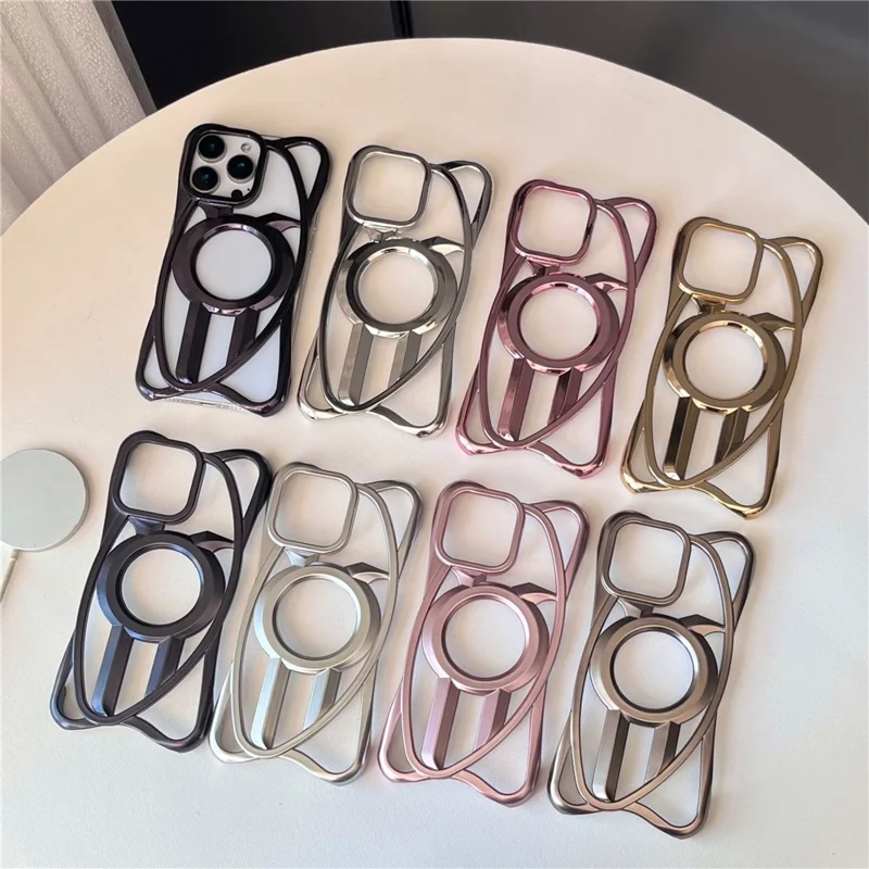 For iPhone 16 Pro Case Compatible with MagSafe Frameless Electroplated Hollow Design TPU Phone Cover - Black