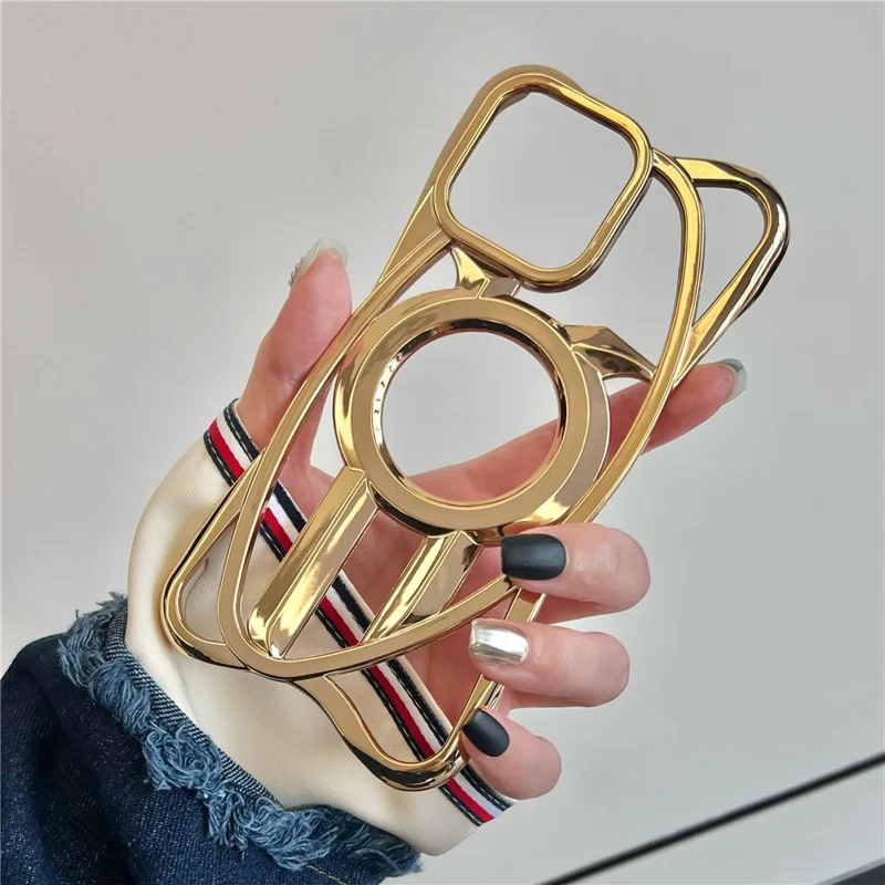 For iPhone 16 Pro Max Case Compatible with MagSafe Frameless Electroplated Hollow Design TPU Phone Cover - Desert Gold