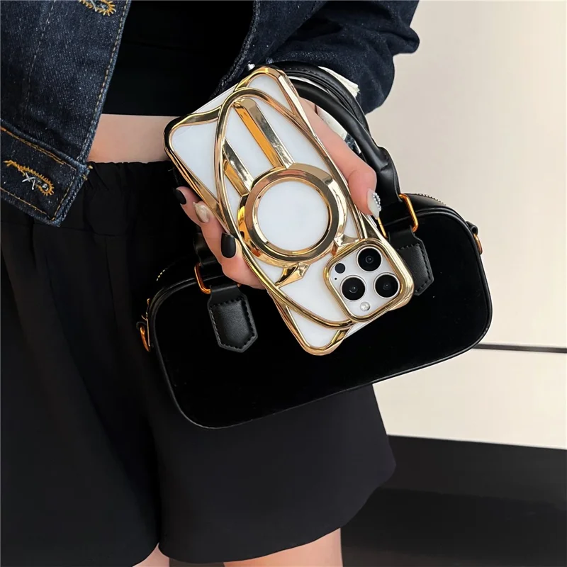 For iPhone 16 Pro Max Case Compatible with MagSafe Frameless Electroplated Hollow Design TPU Phone Cover - Desert Gold