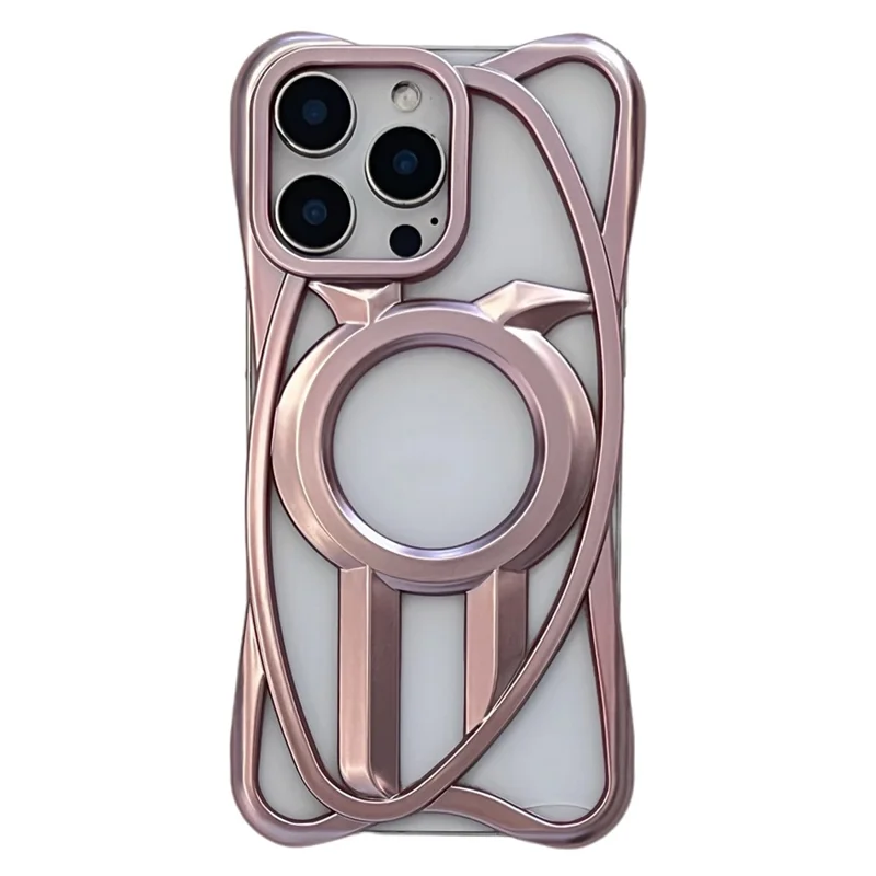 For iPhone 16 Pro Matte Case Compatible with MagSafe Frameless Electroplated Hollow Design TPU Phone Cover - Pink
