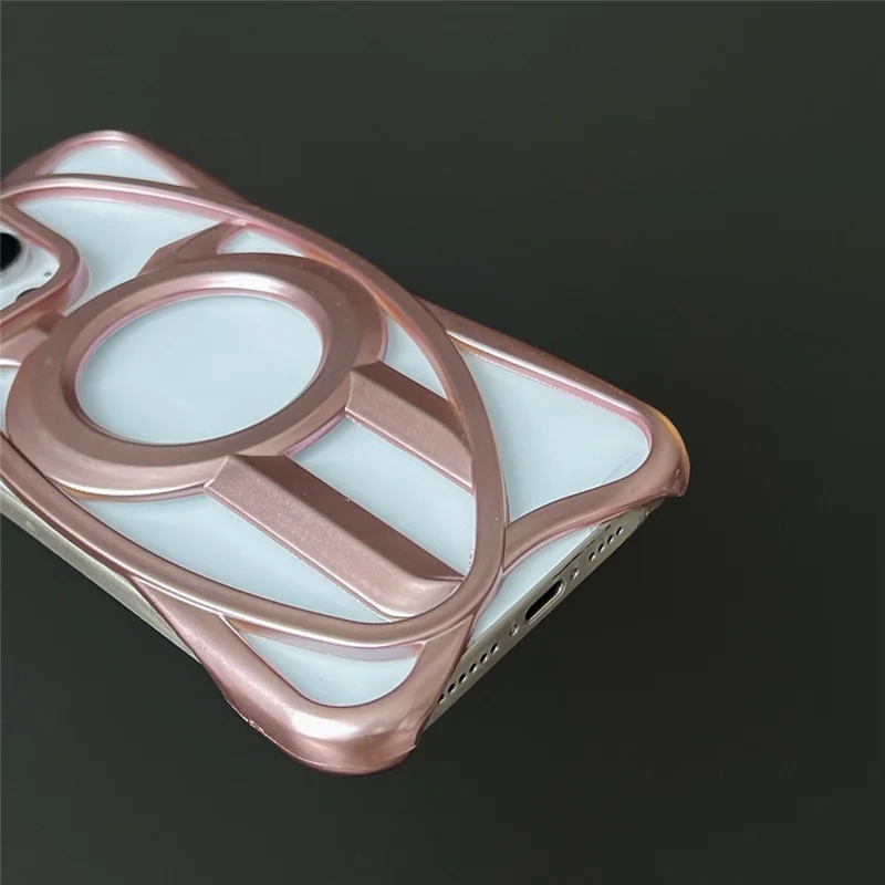 For iPhone 16 Pro Matte Case Compatible with MagSafe Frameless Electroplated Hollow Design TPU Phone Cover - Pink