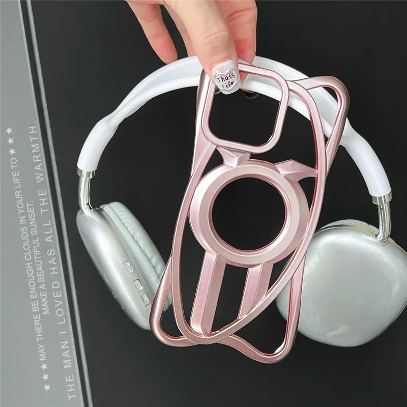 For iPhone 16 Pro Matte Case Compatible with MagSafe Frameless Electroplated Hollow Design TPU Phone Cover - Pink