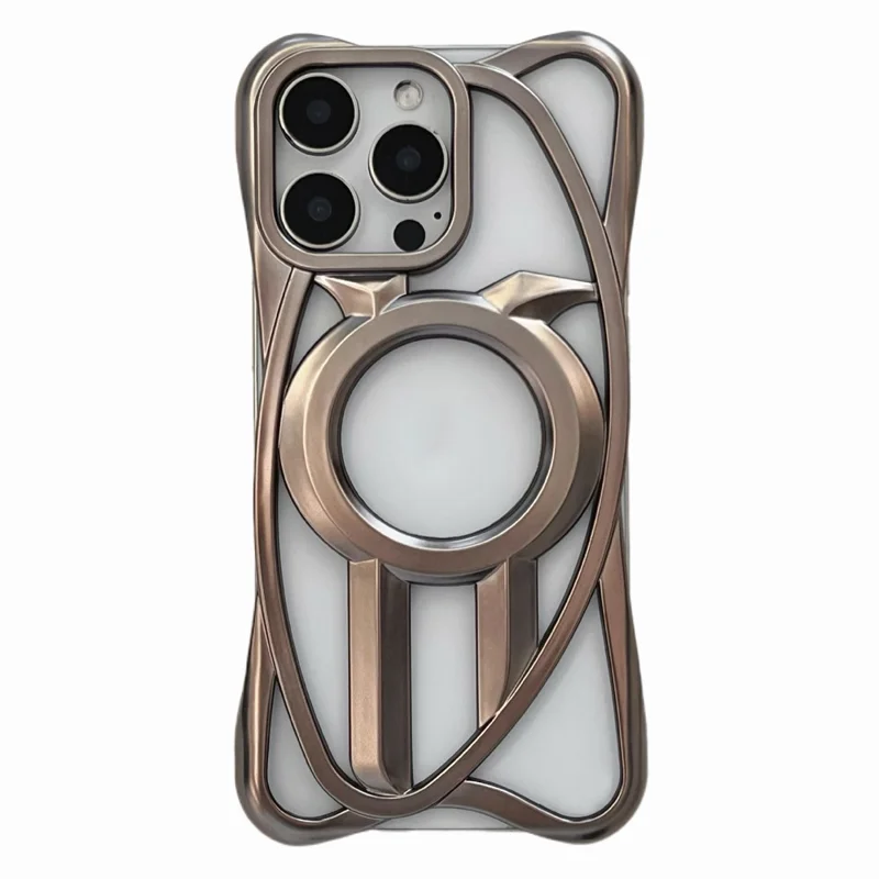 For iPhone 16 Pro Max Matte Case Compatible with MagSafe Frameless Electroplated Hollow Design TPU Phone Cover - Grey