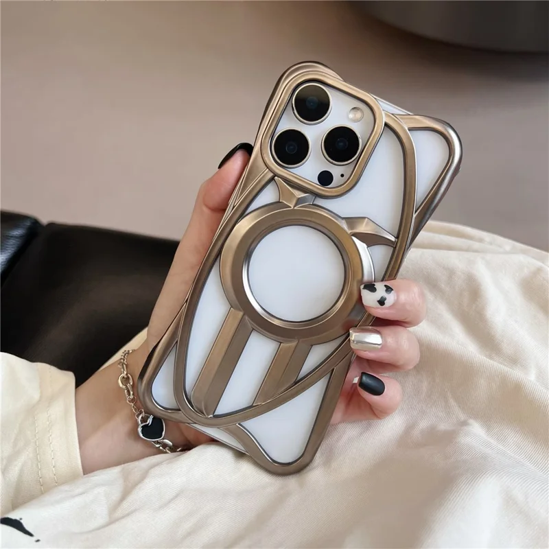 For iPhone 16 Pro Max Matte Case Compatible with MagSafe Frameless Electroplated Hollow Design TPU Phone Cover - Grey