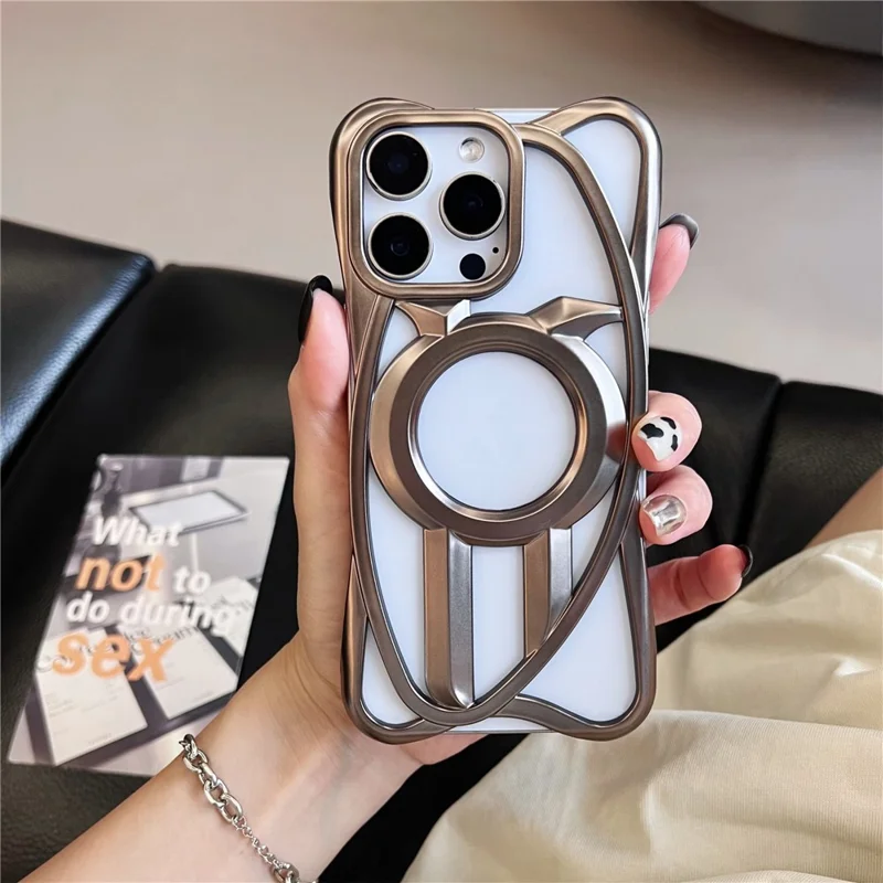 For iPhone 16 Pro Max Matte Case Compatible with MagSafe Frameless Electroplated Hollow Design TPU Phone Cover - Grey