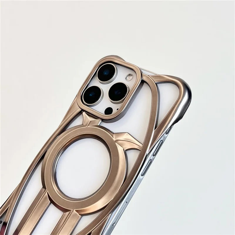 For iPhone 16 Pro Max Matte Case Compatible with MagSafe Frameless Electroplated Hollow Design TPU Phone Cover - Grey