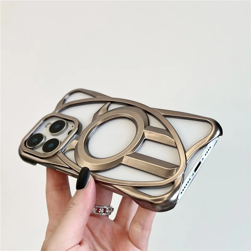 For iPhone 16 Pro Max Matte Case Compatible with MagSafe Frameless Electroplated Hollow Design TPU Phone Cover - Grey
